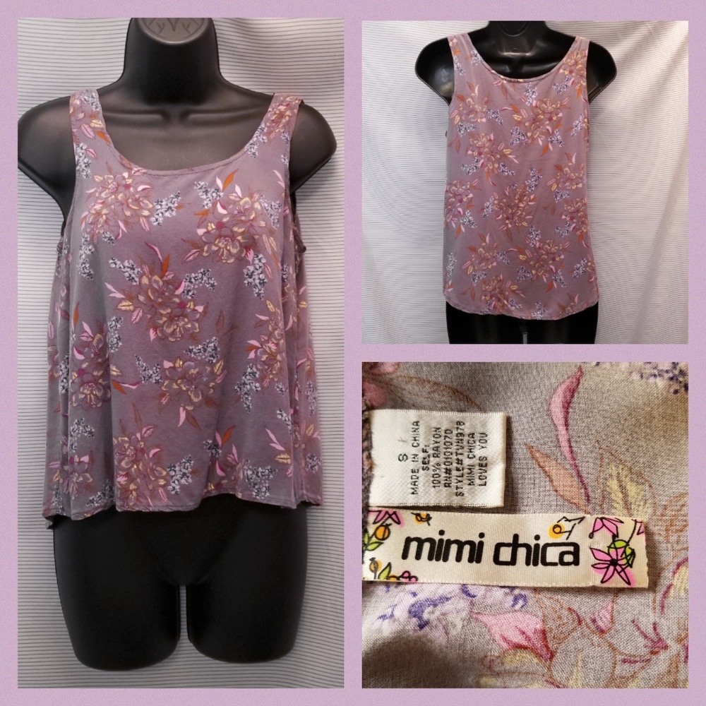 Mimi Chica lavender floral crop tank top small